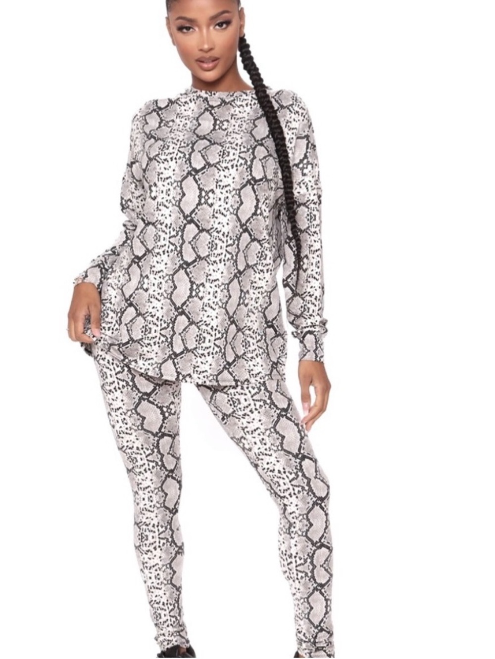 Fashion Nova White & Black Snake Print Legging Set